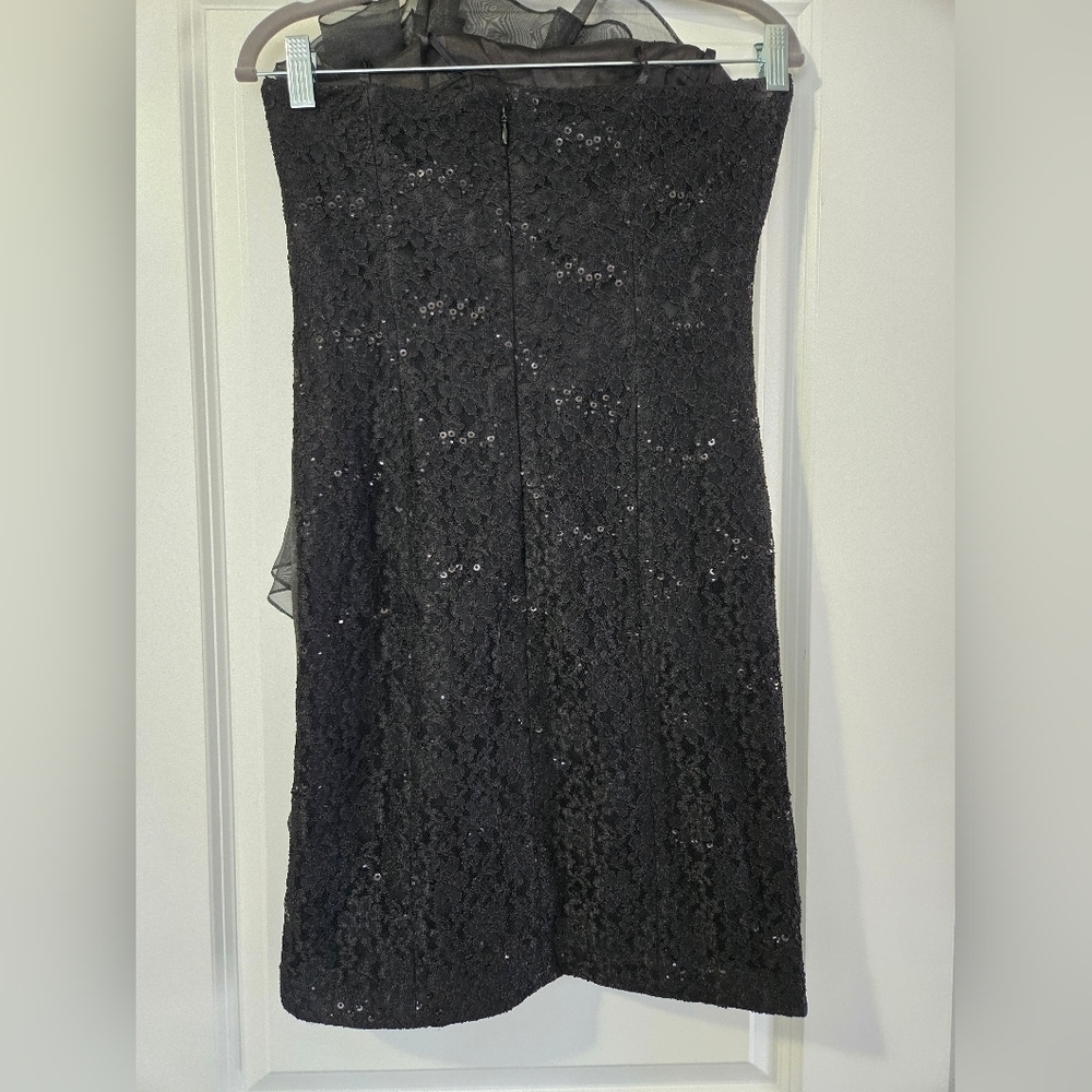 Small Black Le Chateau Lace Sequin Strapless Mini Dress - Picture 3 of 5